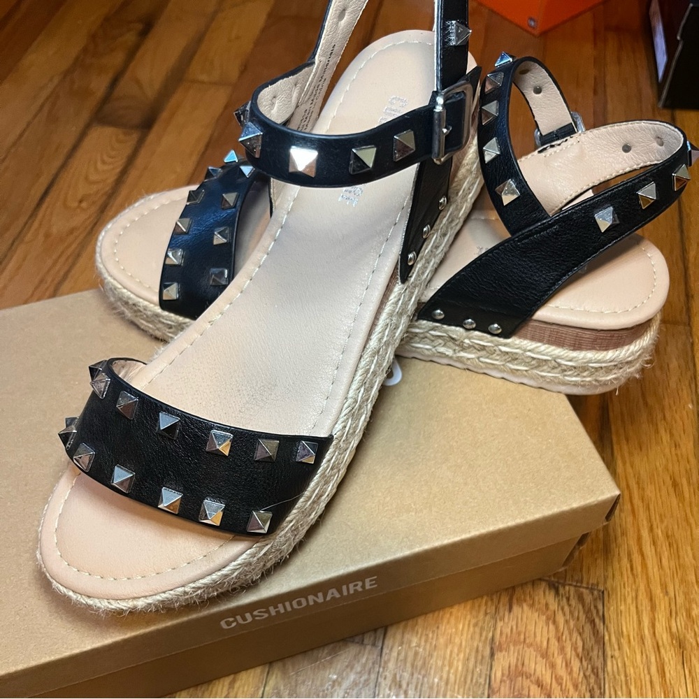 Cushionaire Black Studded Espadrille Sandals